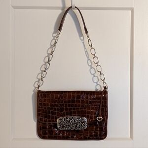 Brighton All You Need Is Love faux croc brown patent leather shoulder bag